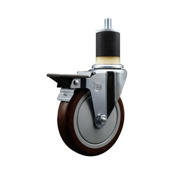 5'' Maroon Poly Swivel 1-7/8'' Expanding Stem Caster with Brake